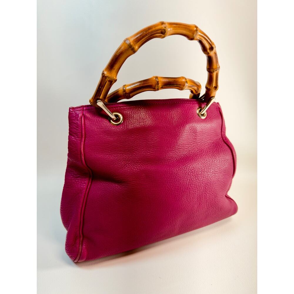 Gucci Bamboo Shopper Tote Magenta Pink Leather Shoulder Bag Satchel Authentic - Picture 9 of 16